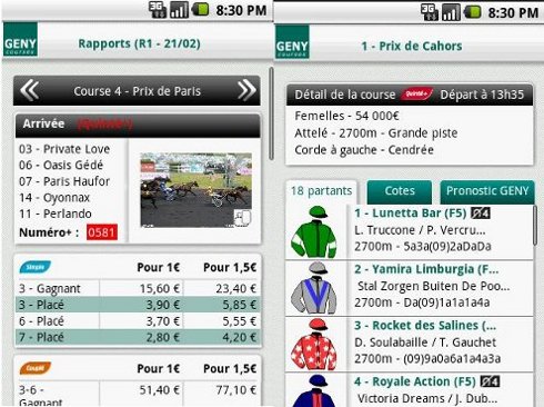 Appli Genybet pour Androïd